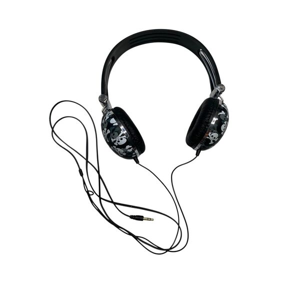 Nwot Skull Crossbones Over Ear Headphones Wired Black White Audio Accessory - Picture 1 of 11